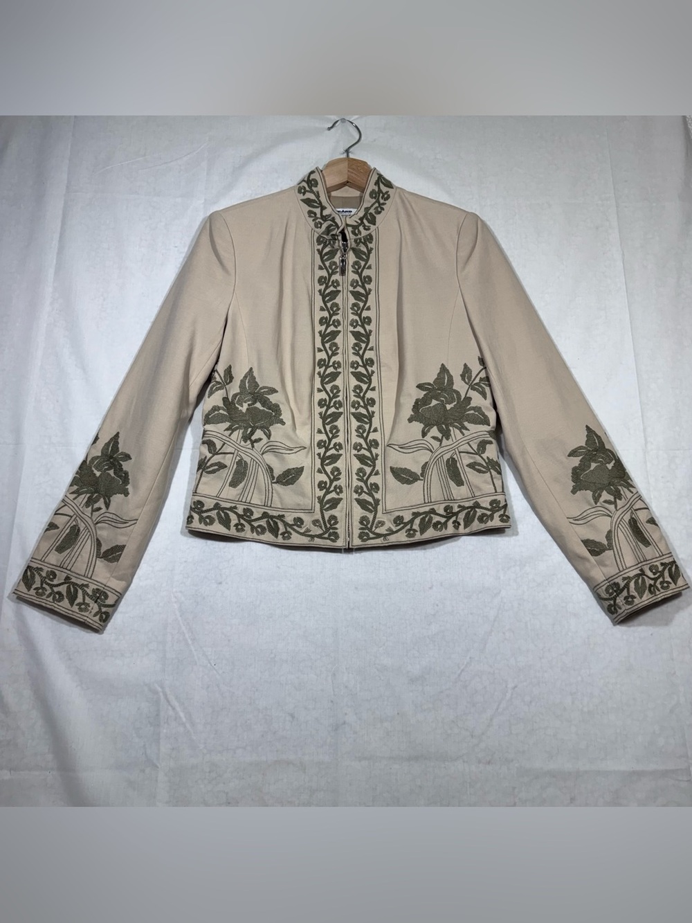 Nygard Womens Blazer Embroidered Mandarin Collar Full Zip Jacket Size 6